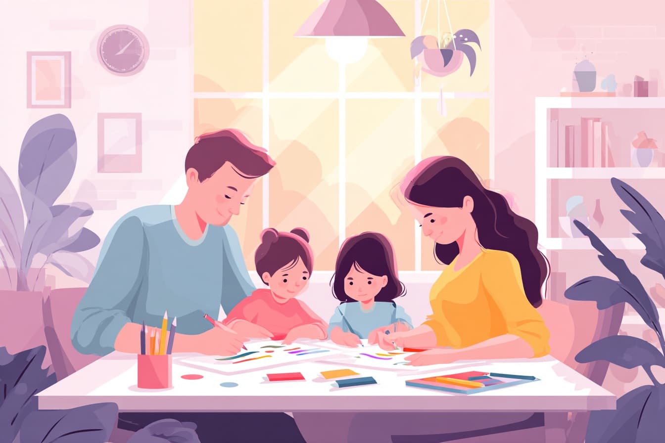 Illustration of Homeschooling Families text to coloring page